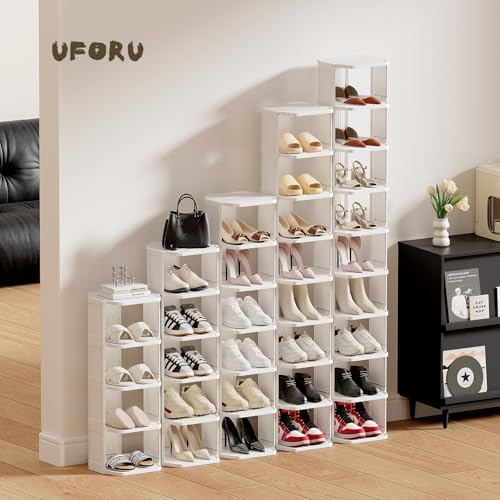 Small Shoe Rack, 5 Tier Plastic Vertical Shoe Rack for Small and Narrow Spaces, Free Standing Shoe Organizer for Closet, Entryway - color: White, size: 5 Tier