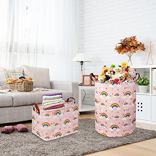 NTAOHAMPER Pink Rainbow Laundry Hamper,Baby Nursery Hamper,Kids Toy Storage Basket for Girls Bedroom,Gift Basket,Room Decor(Rainbow) - color: Rainbow