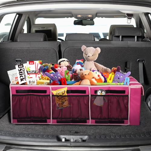 Collapsible Trunk Organizer with Insulated Leakproof Cooler Bag,Removable Lid,Adjustable Securing Straps,3 Compartments Trunk Organizer for SUV,Truck,Sedan(Pink) - color: Pink, size: With Cooler