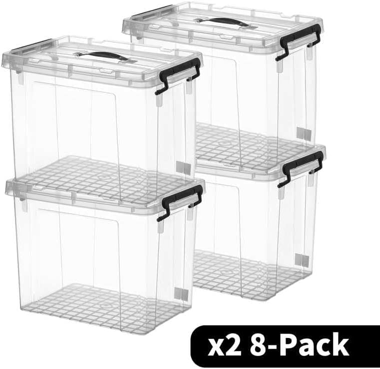 90 QT 8-Pack Heavy-Duty Stackable Clear Storage Bins with Lids - Premium Clear Plastic Organizing Containers for Home, Office, BPA-Free, Pull Handles and Secure Latches - style: 90 QT 8-Pack