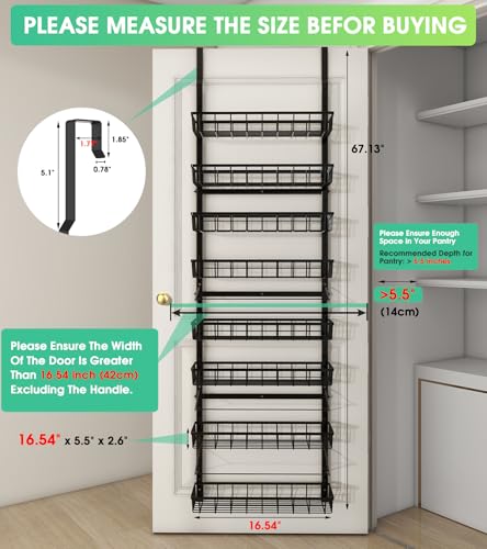 Mefirt Over The Door Pantry Organizer, Wall Mount Spice Rack, Pantry Hanging Storage and Organization, 8 Adjustable Baskets Heavy-Duty Metal for Home & Kitchen, Back of Door Seasoning Rack - Black - color: Black, size: 8-Tier