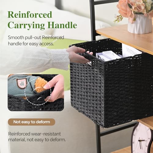 Woven Wicker Storage Baskets 4-Pack, 11x11 Handwoven Paper Rope Organizer Bins, Foldable Cube Storage Cubes with Built-in Handles for Shelves and Closet Organization(Classic Black) - color: Classic Black, size: 4 Pack