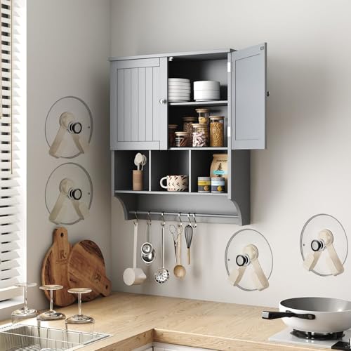 2 Pack Pot Lid Holder - Adjustable Wall-Mounted Pot Lid Organizer for cabinet with Suction Cup, Heavy Duty Multifunctional Hooks for Cutting Board, Pan (White)