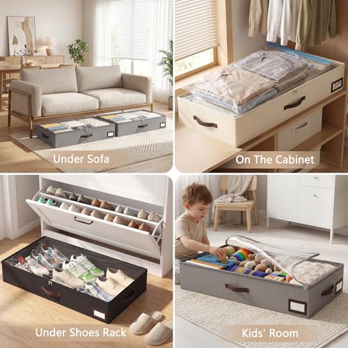 OIAHOMY 2 Pack Under Bed Storage with 4 Compression Bags, Underbed Organizers for Bedroom & Closet, Fits Beds Higher than 5.9", Space-Saving for Seasonal Clothes, Blankets & Shoes - Black - color: Black, size: 33.07" x 16.54" x 5.9"
