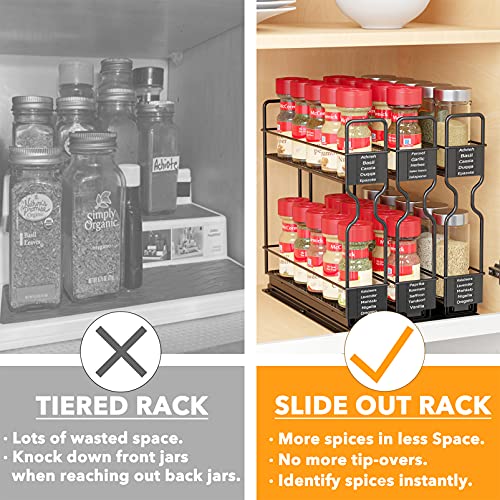 SpaceAid Pull Out Spice Rack Organizer for Cabinet, Heavy Duty Slide Out Seasoning Kitchen Organizer, Cabinet Organizer, with Labels, 7.7" W x10.75 D x10 H, 3 Drawers 2-Tier - style: Three 2"W Drawers, 2-Tier