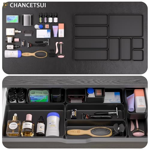 9 Pcs Stackable Drawer Organizer Trays Set, Multifunctional Stackable Storage Trays for Vanity, Bathroom, Kitchen, Desk Drawer Organizer Office. Plastic Drawer Organizers Available In 5 Colours, Black - color: 9-4Black