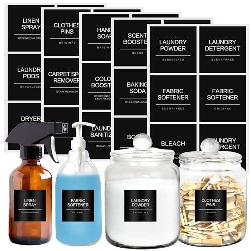 HVSWLY Minimalist Laundry Room Labels，30 Matte Waterproof Labels for Jars Spray Bottles and Detergent Dispensers, Preprinted Laundry Room Organization Labels Set(Black), Large, TCD-87