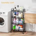 TOOLF 4-Tier Rolling Cart, Metal Utility Cart with 3 Hooks, Easy Assemble Mobile Storage Trolley On Wheels, Metal Shelving Units Kitchen Bathroom Laundry Room - color: Black, size: 4-Tier