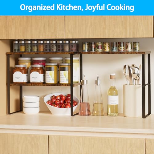 Golener Countertop Organizer Corner Shelf, 2 Tier Adjustable Stackable Corner Shelves for Kitchen, Bathroom, Spice Rack, Coffee Area, Over Sink, Dresser Table, Corner Counter Shelf Stand, Rustic Brown - color: Rustic Brown, size: Large Modern