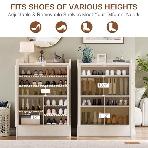 iPormis 6-Tier Shoe Cabinet with Drawer, 47” Tall Large Shoe Storage Cabinet with Doors & Adjustable Shelves, Freestanding Wooden Shoe Rack Organizer Cabinet for Entryway Hallway, Natural - color: Natural