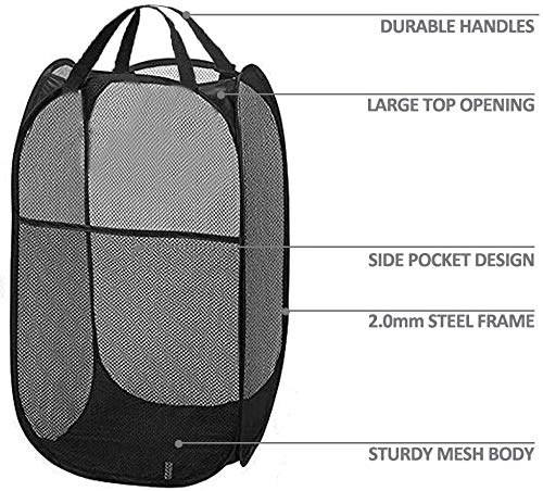 Larpur Popup Mesh Laundry Basket, Collapsible and Portable Clothes Washing Laundry Hamper with Reinforced Carry Handle (Black 2pcs) - color: 2*BLACK