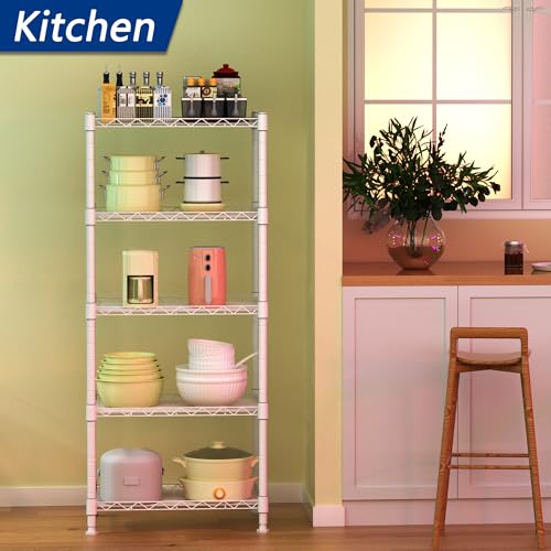 REGILLER 5-Wire Shelving Metal Storage Rack Adjustable Shelves,Standing Storage Shelf Units for Laundry Bathroom Kitchen Pantry Closet(White,11.8" D x 16.6" W x 53.5" H) - color: White, size: 5tier 11.8"D x 16.6"W x 53.5"H