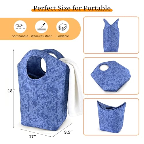 47L Large Capacity Foldable Laundry Basket, 18"x17"x9.5" Portable Collapsible Laundry Hamper with Soft Handle, Waterproof Storage Bag for Bathroom Bedroom Camping Travel - color: Earth texture blue, size: 17"L x 9.5"W x 18"H