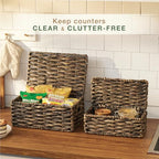 Set of 2 Black Wicker Baskets with Lid - color: Black