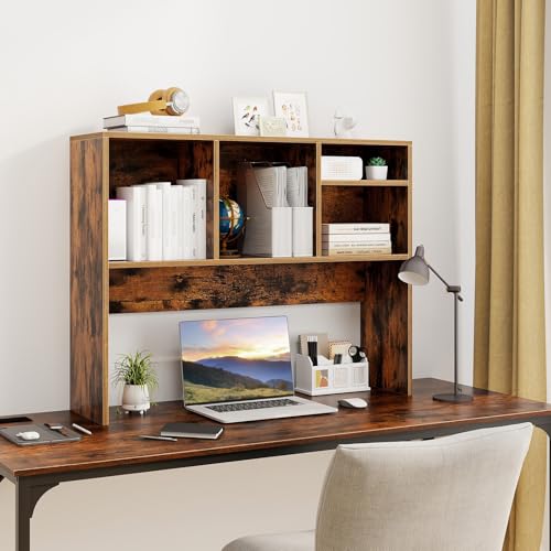 Tangkula Desktop Bookshelf, Countertop Storage Hutch with 4 Shelves for Computer Desk, Desk 2-Tier Display Rack, Multipurpose Wood Desktop Hutch Storage Organizer for Dorm Office Home - color: Rustic Brown, size: 4 Shelves