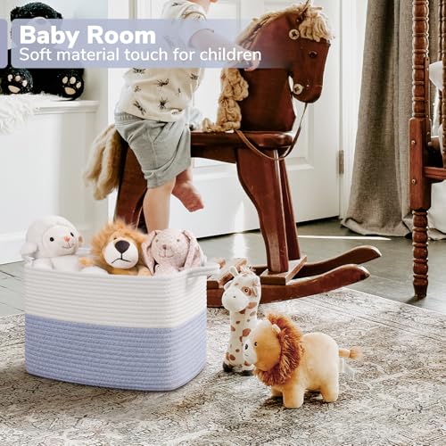 Goodpick Woven Storage Baskets for Organizing, Cotton Rope Organizer for Dog Toys Books, Rectangle Shoe Basket for Shelves, Stylish Gift Baskets Empty with Handles, 13"x10"x9", Blue - color: Light Blue, size: 13"L x 10"W x 9"H