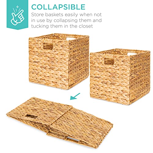 Best Choice Products 10.5x10.5in Pack of 5 Cube Storage Baskets, Water Hyacinth Multipurpose Collapsible Organizers, Handwoven Laundry Totes for Laundry, Living Room, Kids Room & Nursery - Natural - color: Natural, size: 10.5x10.5in
