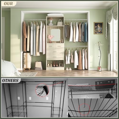 Unikito 8FT Closet System, Customizable 96” Closet Storage Organizer with 25” Tower and 3 Extendable Hanging Rods (Can Be Cut to Fit), Heavy Duty Clothing Racks with 4 Drawers and Shelves, White Oak - color: White Oak