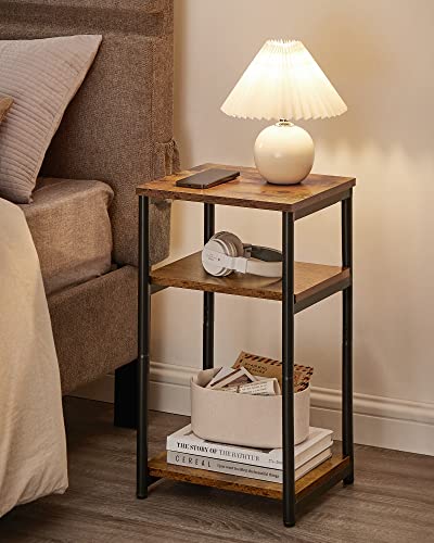 VASAGLE Side Table, Small End Table, Tall Nightstand for Living Room, Bedroom, Office, Bathroom, Rustic Brown and Classic Black ULET273B01 - color: Rustic Brown + Classic Black