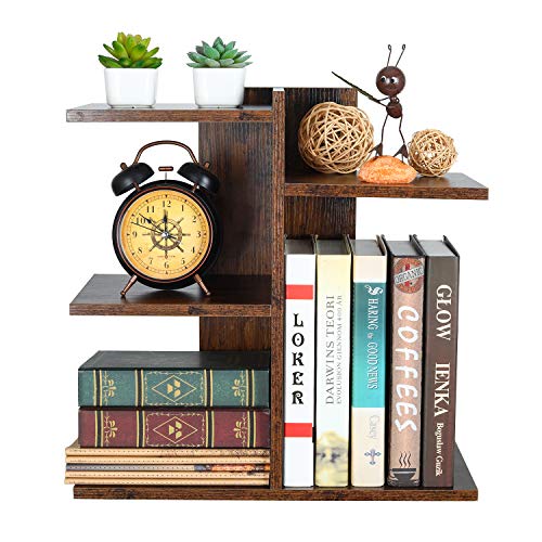 PAG Wood Desktop Shelf Small Bookshelf Desk Supplies Organizers and Accessories Storage Display Rack Office Decor for Women, Antique Brown - color: Antique Brown, size: Style 5