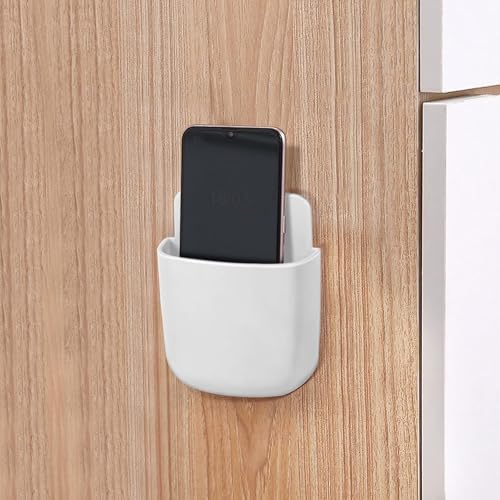 Remote Control Holder, Wall Mount Pen Holder Hole-Free Self Adhesive Phone Charging Organizer Pencil Storage Containers for Home Office School Supply Orgaizer(White) - color: White