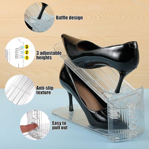 Briwooody Clear Shoe Slots Organizer with Adjustable Height, Acrylic Closet Stacker Display, Storage Shoe Rack Organizer, Double Layer Holders for Shelf Wardrobe Space Saving(Clear,30 Pack) - color: Clear