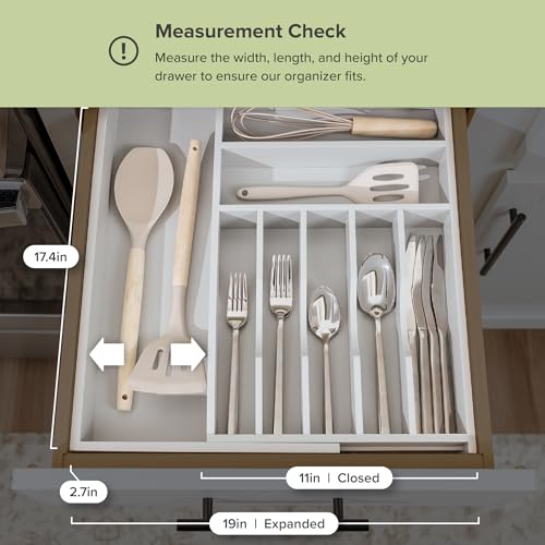 KitchenEdge Premium Silverware, Flatware and Utensil Organizer for Kitchen Drawers, Food-Safe Contract Grade, Expandable from 10.5 to 19 In, Gray Bamboo - color: Gray Bamboo, size: From 10.5" to 19" wide