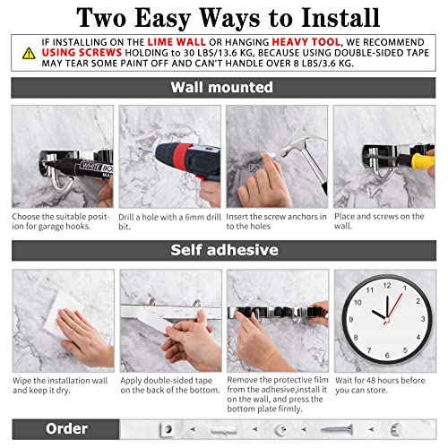 AceMining 5 Racks and 4 Hooks Mop and Broom Holder Wall Mount, Broom Organizer Storage Tool Racks Stainless Steel Heavy Duty Hooks Self Adhesive Solid Non-slip for Home Kitchen Garden Laundry Garage - color: 5 Racks & 4 Hooks (Silver) - 1 Pack