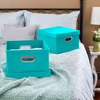 Household Essentials Fabric Storage Boxes with Lids and Handles, Aqua - color: Aqua, size: 2 Count