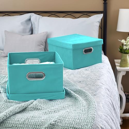 Household Essentials Fabric Storage Boxes with Lids and Handles, Aqua - color: Aqua, size: 2 Count