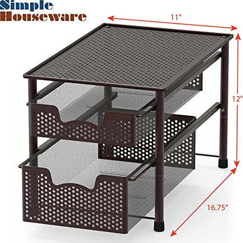 Simple Houseware Stackable 2 Tier Sliding Basket Organizer Drawer, Bronze - color: Bronze, size: 2-Tier