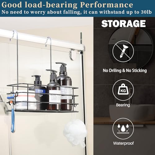 2pcs Single-Layer Shower Caddy Hanging Shower Orangizer Stainless Steel Shower Rack with Hooks Over The Door, Shampoo Basket Storage (Black) - color: Black, size: 2pc 1-Tier