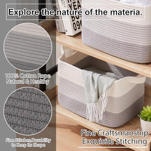 OIAHOMY Storage Basket, Woven Baskets for Storage, Cotton Rope Basket for toys,Towel Baskets for Bathroom - Pack of 3, Gradient Gray - color: Gradient Gray, size: 3 pcs-13”x9.9”x8.7”