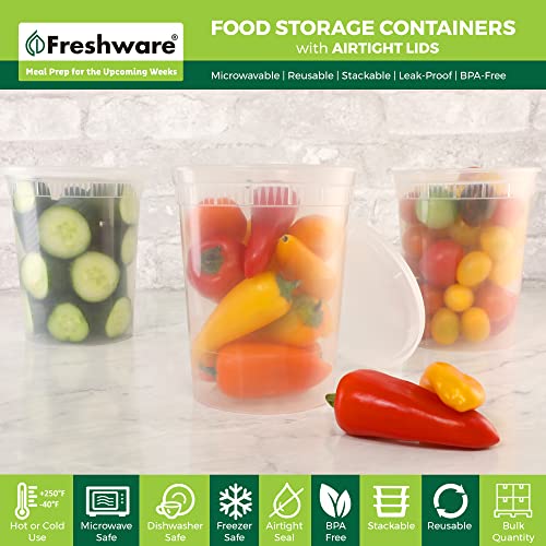 Freshware Food Storage Containers [24 Set] 32 oz Plastic Deli Containers with Lids, Slime, Soup, Meal Prep Containers, BPA Free, Stackable, Leakproof, Dishwasher and Freezer Safe, Translucent - size: 32 oz [24 Sets]