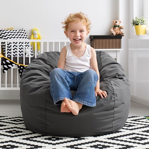 Hobestluk Bean Bag Chairs 2.5FT Bean Bag Chair with Memory Foam Filled & Machine Washable Cover,Beanbag Chair, Small Bean Bag Chairs for Playroom, Living Room, Bedroom - color: Grey, size: 2.5FT - 28.5" x 28.5" x 17.8"