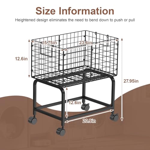 Wire Laundry Hamper Cart,Rolling Laundry Carts with Pull Handle,Black Tall Laundry Basket,Commercial Wire Laundry Hamper Cart-23.6 * 15.75 * 28 inches - style: Medium Oblong-Black