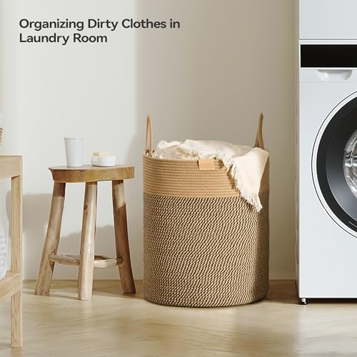 Nunsino Laundry Hamper 62L,Large Laundry Basket for Clothes,Decorative Storage Basket for Blankets,Cotton Rope Woven basket for bedroom,Dark Brown - color: Dark&Brown, size: 62L/16.3Gal