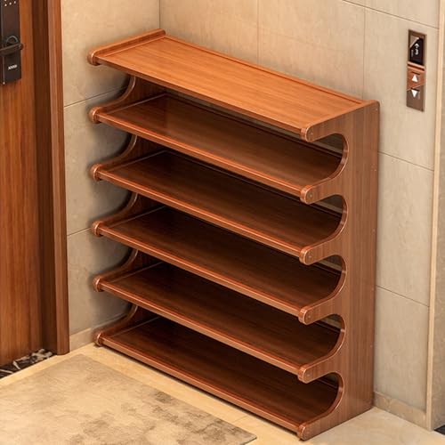 KNERS Bamboo Shoe Rack, Multi-Layer Space-Saving Shoe Organizer for Entryway, Bedroom or Living Room, Stable & Easy to Install, 3-Tier / 5-Tier / 6-Tier Options (6 Layer - 80cm) - size: 6 Layer - 80cm