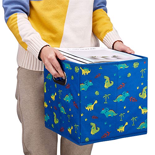 6 Cube Storage Bins Blue 10.5x10.5x11 Inch Foldable Dinosaur Coastal Print Fabric Half Storage Basketes for Home Organizers Storage Drawer,QY-SC13-6 - color: Blue-dinosaur(Set of 6)