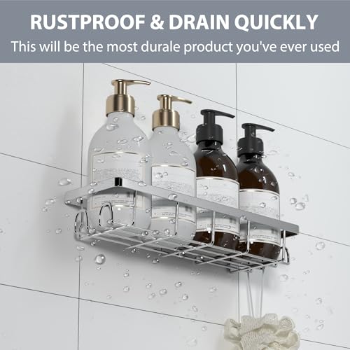 Shower Caddy Organizer with Hooks,Self Adhesive Bathroom Shelves,No Drilling Bathroom Organizers and Storage,Perfect for RV, Apartment, Home Decor,2 Pack Silvery - color: Silvery, size: 2 Pack