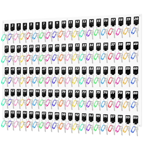Beeveer Acrylic Key Board with 100 No. Hooks Wall Mount Key Rack Holder Hanger Storage Collection for School, Garage, Car Dealer, Office, Hotel, Real Estate(Transparent) - color: Transparent, size: 100 Hooks