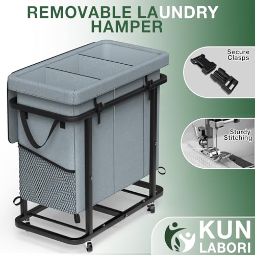 60 Gal (230L) High Grade Large Laundry Basket with Wheels, Rolling Laundry Hamper, Laundry Cart with Metal Frame and Removable Bag Design, Suitable for Laundry Room, Bedroom (Grey, 3 Section 230L) - color: Grey, size: 3 Section 230L