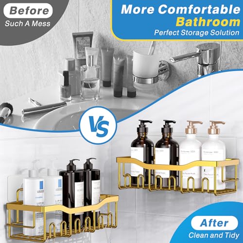 EUDELE 5-Pack Rustproof Stainless Steel Shower Caddy – No Drill Adhesive Bathroom Organizer with Large Capacity, Spacious Shower Shelves for Inside Shower, Kitchen & Home Decor Storage-XL Size - color: Bright Gold