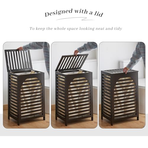 Laundry Hamper with Lid,Bamboo Large Waterproof Clothes Laundry Basket,Removable Washing Bags with Handles,clothes basket (Brown) - color: Brown