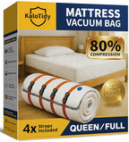 Memory Foam Mattress Vacuum Bag, Heavy-Duty Mattress Storage Bag for Moving and Transport, Mattress Compression Bag with Straps & Dual-Zip Seal (Orange Straps, Queen/Full-XL) - size: Queen/Full-XL