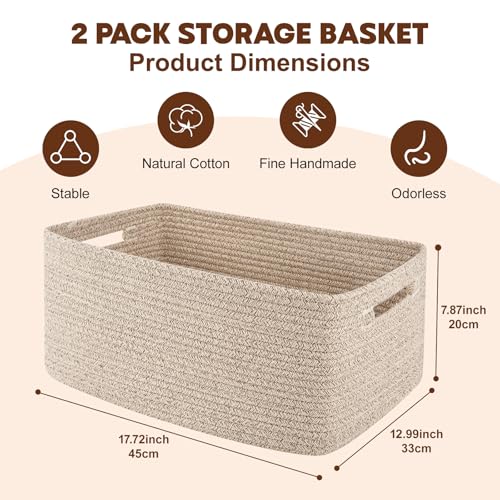 OIAHOMY Storage Basket for Shelves, Closet Cube Storage Bins Baskets for Clothes Blanket Towels, Baby Nursery, Toy Baskets Box, Woven Rope Basket, 17.72 * 12.99 * 7.87 IN, 2 Packs Brown - color: Brown, size: 17.72*12.99*7.87