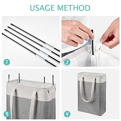 i BKGOO Laundry Basket with Handles Beige&Grey-Slim Laundry Bin Collapsible Dirty Clothes Basket Narrow Laundry Bag Foldable Dirty Hamper for Camping, Dorms, Apartments - color: Beige-Grey