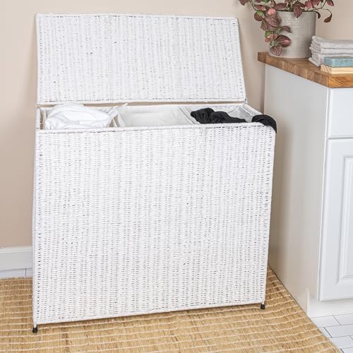 Household Essentials 3 Compartment Laundry Sorter, Wicker Laundry Sorter - color: White