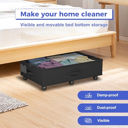 Babenest 4-Pack Under Bed Storage Organizer with Clear Zippered Lid, Foldable Rolling Underbed Drawers on 6 Wheels, Space Saving Clothes, Shoes, Toy Storage for Bedroom, Dorm, Closet - size: 4 Pack
