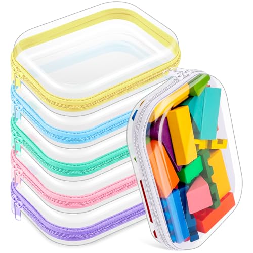 Sanwuta 6 Pcs Clear Hard Zipper Case Plastic Zipper Pouches Transparent Makeup Bag Pencil Case Pouches Toiletry Diaper Bag for Travel Toy Storage Organizer Bins(Assorted Color,7.87 x 5.9 x 2 Inch) - color: Assorted Color, size: 7.87 x 5.9 x 2 Inch
